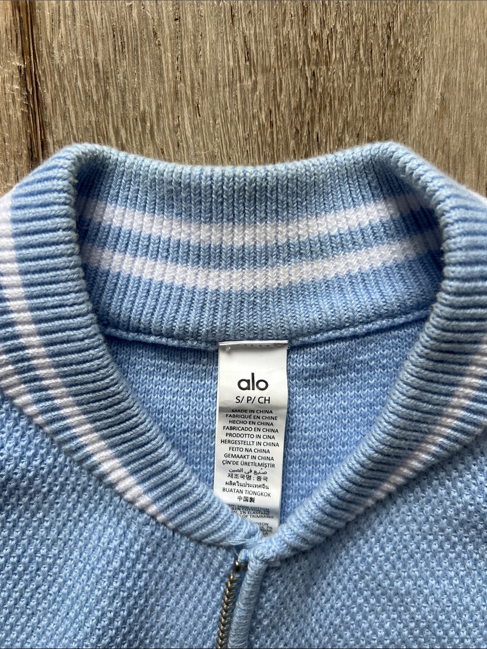 ALO Tennis Club Cotton Sweater Knit Full Zip Jacket size XS Seashell Blue - Picture 6 of 10